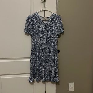 Light blue dress with white polkadots all over. Size 16 in kids